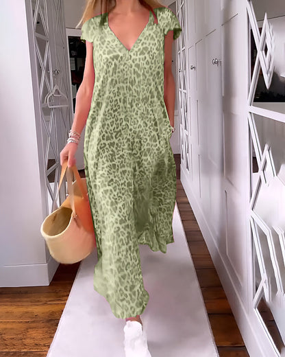 Floral Women's V Neck Relaxed Fit Short Sleeve Print Dress
