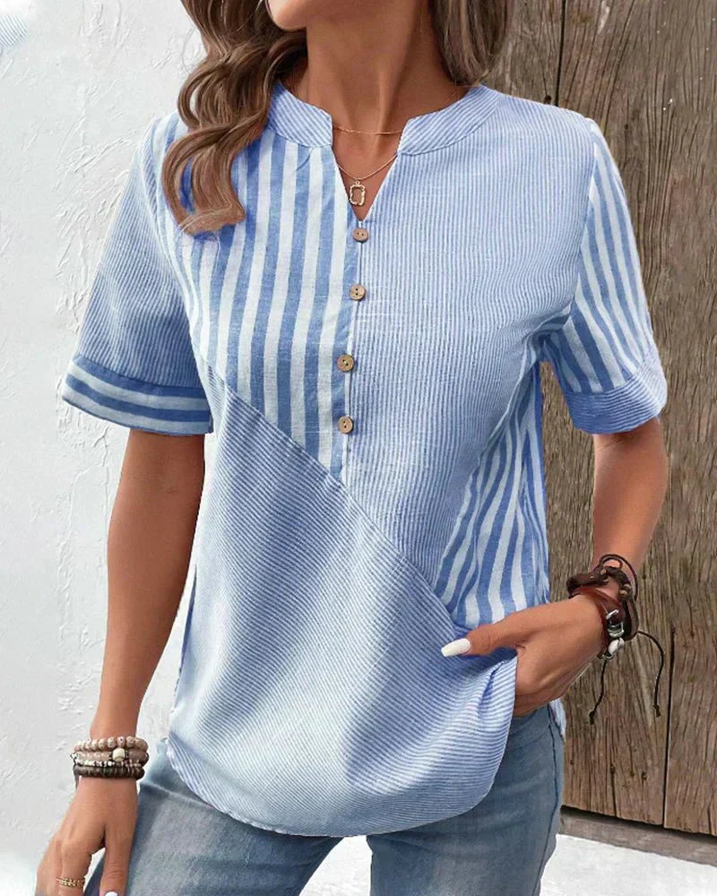Women's Stripe Panel Blouse Button Front
