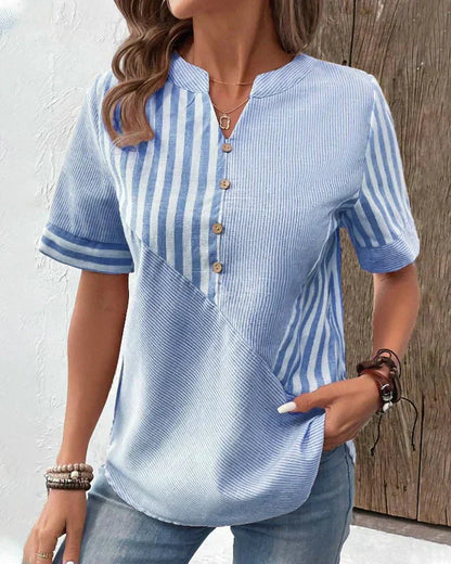 Women's Striped Button Front Blouse