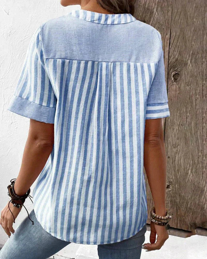 Women's Stripe Panel Blouse Button Front