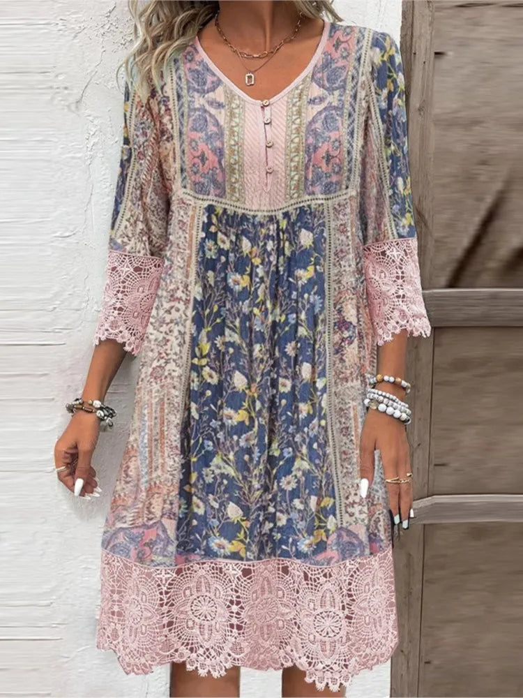 Women's Floral Print Midi Dress - VibreMode
