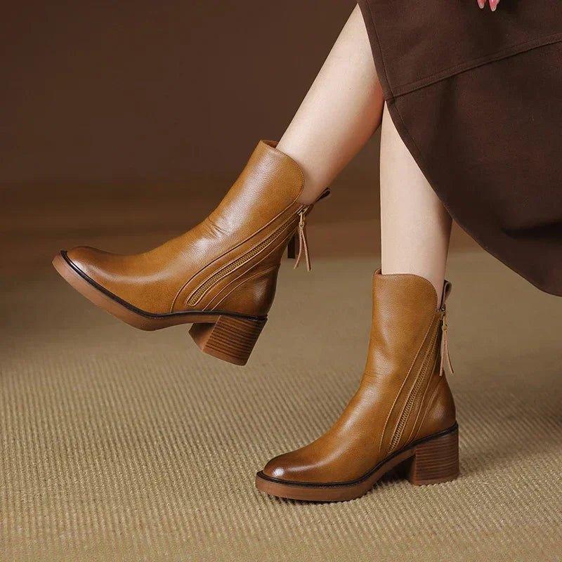 Women's Block Heel Boots Side Zipper Closure