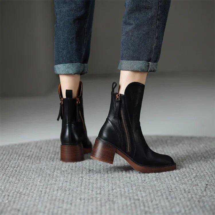 Women's Ankle Boots Side Zip Block Heel