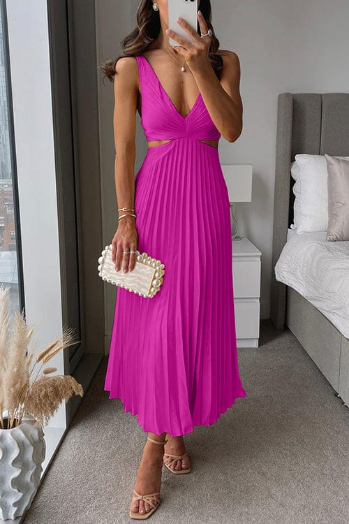 Image of Leila | Women's V-Neck Pleated Midi Dress