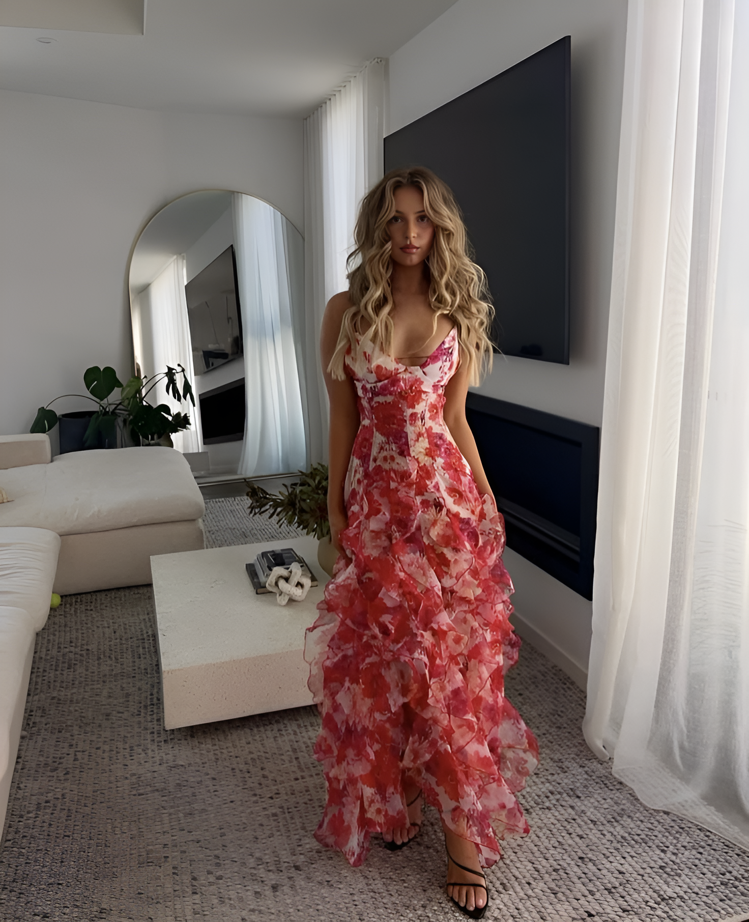 Women's Floral Ruffle Maxi Dress - VibreMode