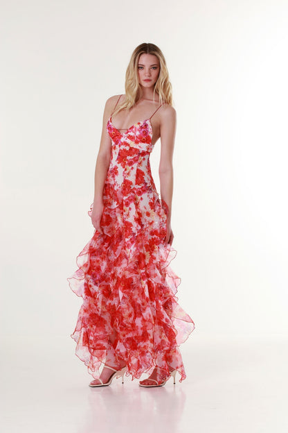Image of Lena | Women's Floral Ruffle Maxi Dress