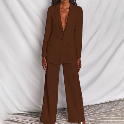 Women's Two Piece Blazer Suit Wide Leg Trousers