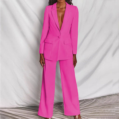 Women's Two Piece Blazer Suit Wide Leg Trousers
