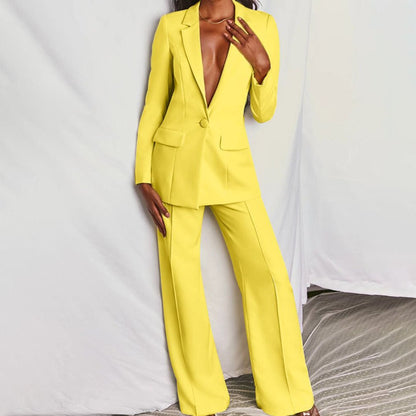 Women's Two Piece Suit Button Front Blazer Pants - VibreMode