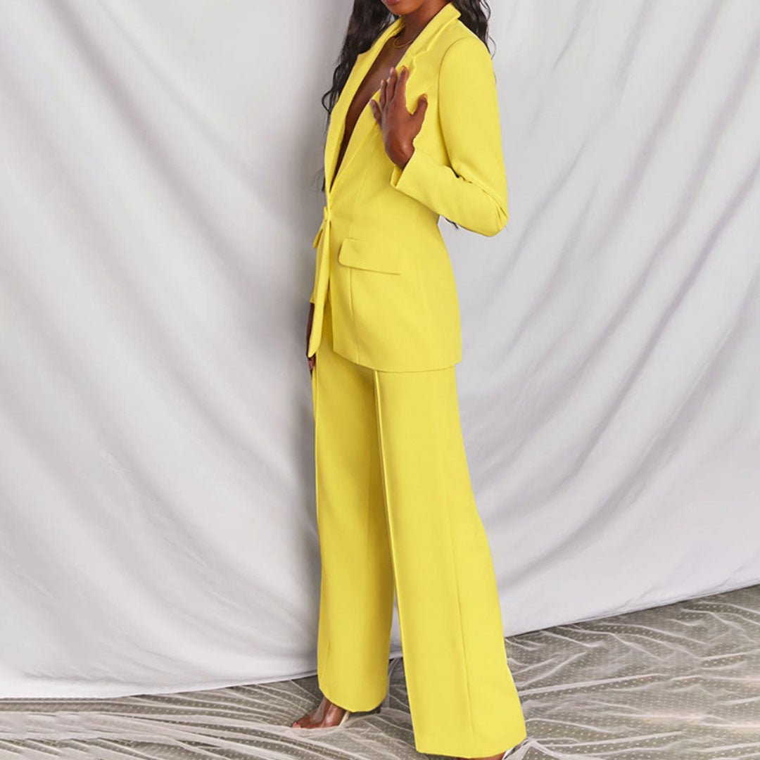 Women's Two Piece Blazer Suit Wide Leg Trousers