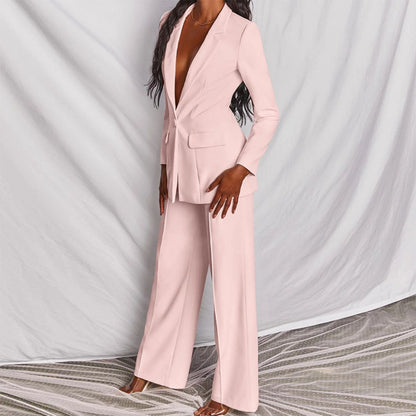 Women's Two Piece Suit Button Front Blazer Pants