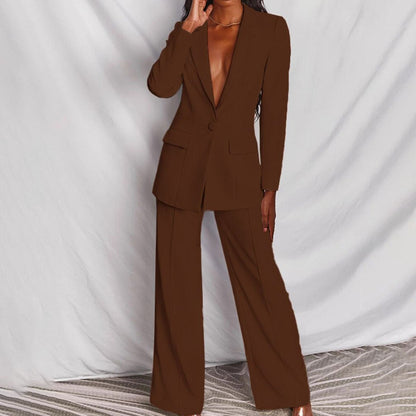 Women's Two Piece Suit Button Front Blazer Pants