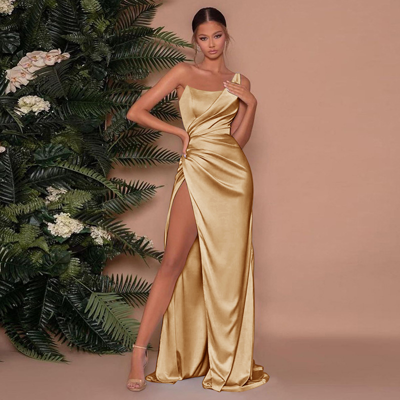 Image of Leslie | Women's One-Shoulder Slit Maxi Dress