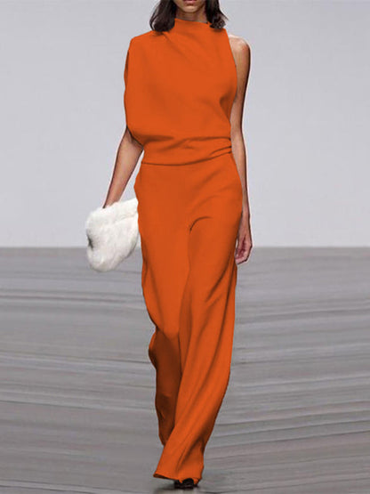 Women's One Shoulder Jumpsuit Wide Leg