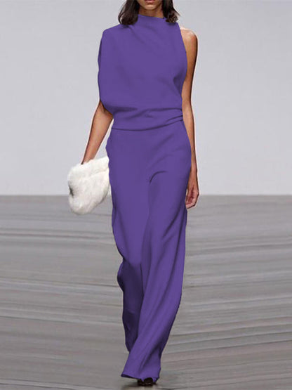 Women's One Shoulder Jumpsuit Wide Leg