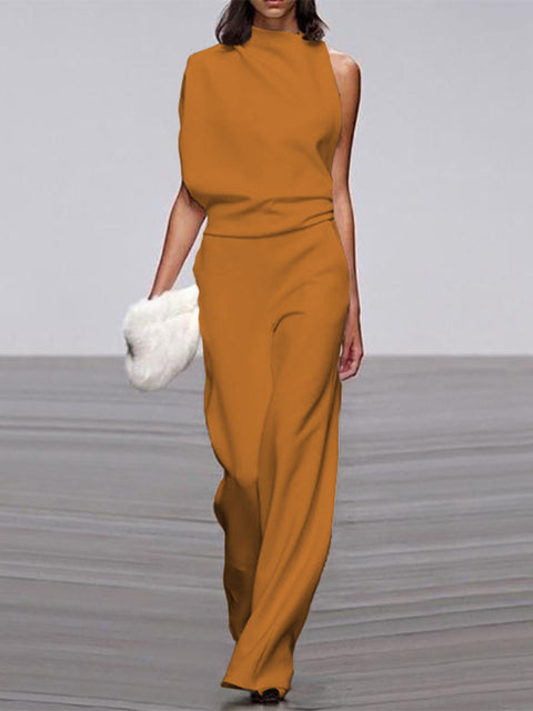 Women's One Shoulder Jumpsuit Wide Leg