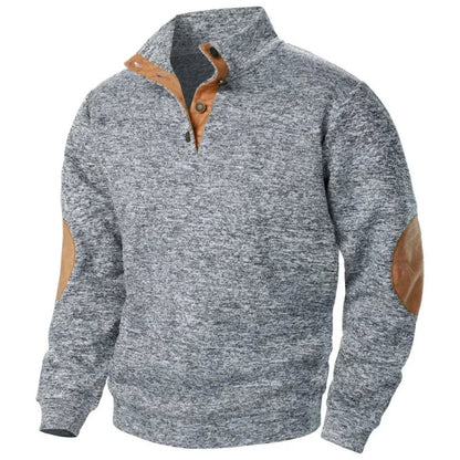 Men's Knit Sweater Stand Collar Elbow Patches Casual