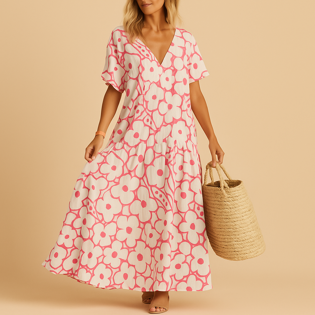 Women’s lightweight summer dress with short sleeves, breathable fit, perfect for casual outings, beach days, and warm weather.