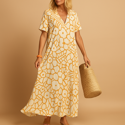 Women’s lightweight summer dress with short sleeves, breathable fit, perfect for casual outings, beach days, and warm weather.