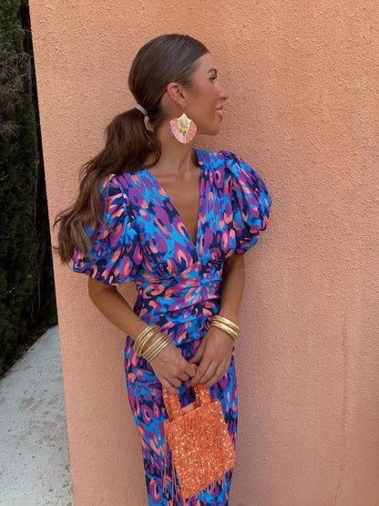 Women's Printed Puff Sleeve Dress