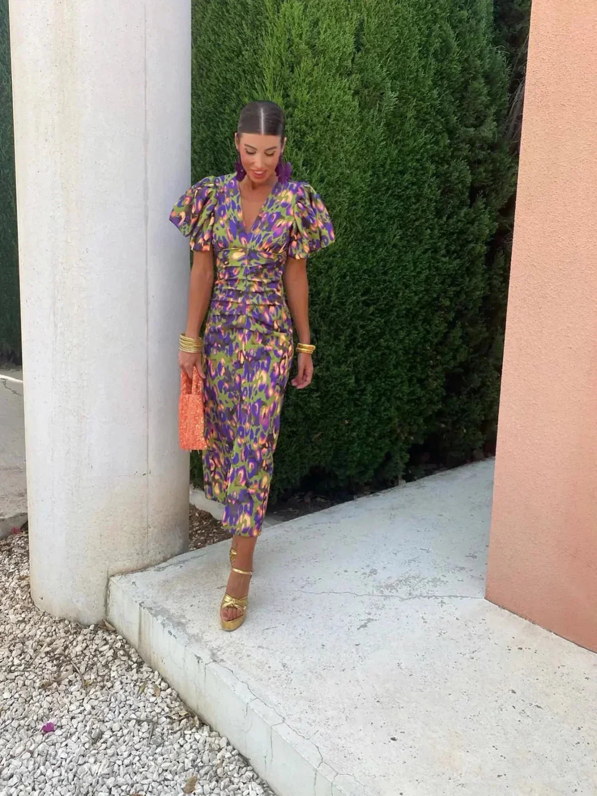Women's Printed Puff Sleeve Dress