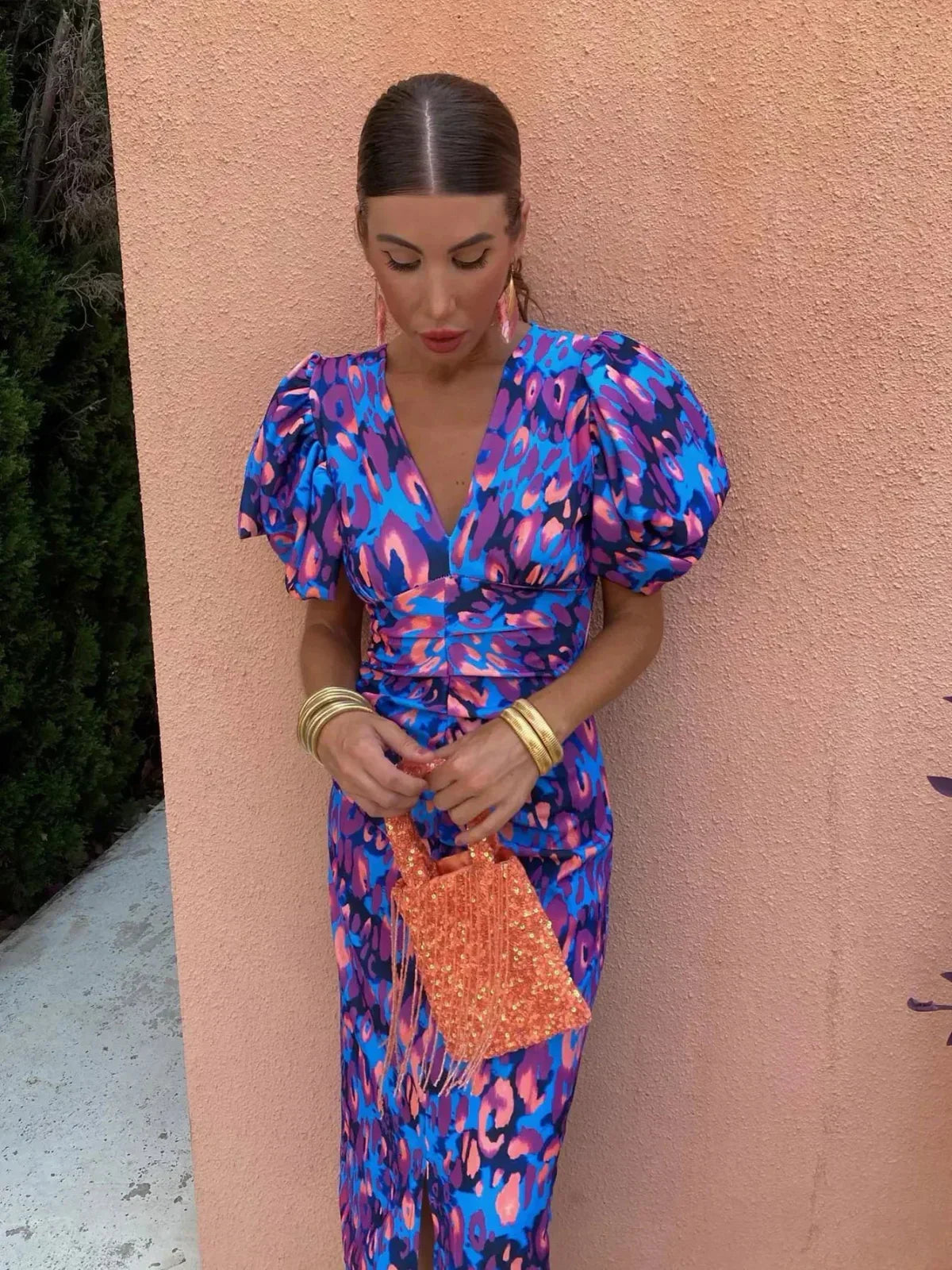 Women's Printed Puff Sleeve Dress