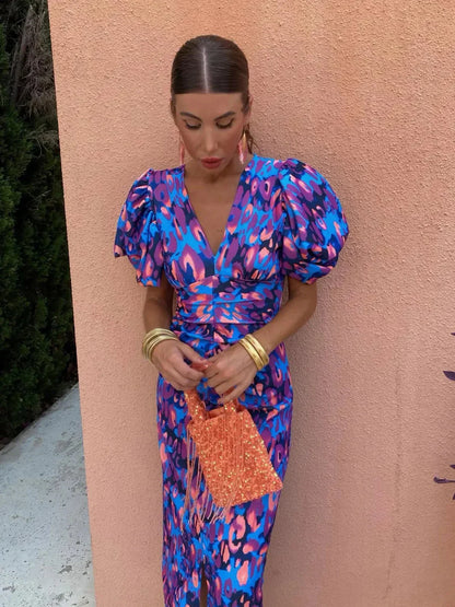 Women's Printed Puff Sleeve Dress