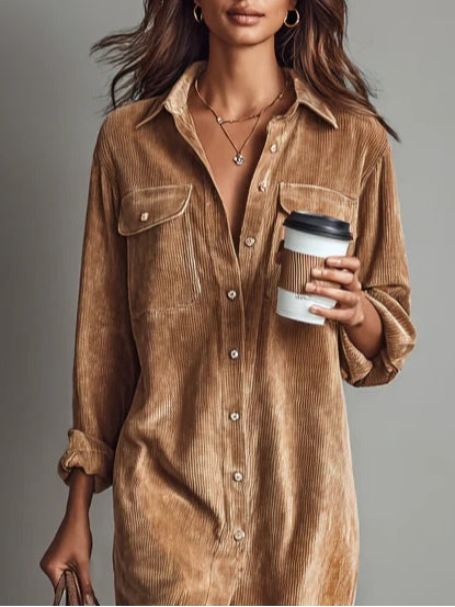 Linda Women's Midi Shirt Dress Button Down