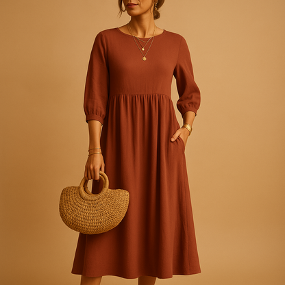 Women's Casual Maxi Dress Round Neck - VibreMode