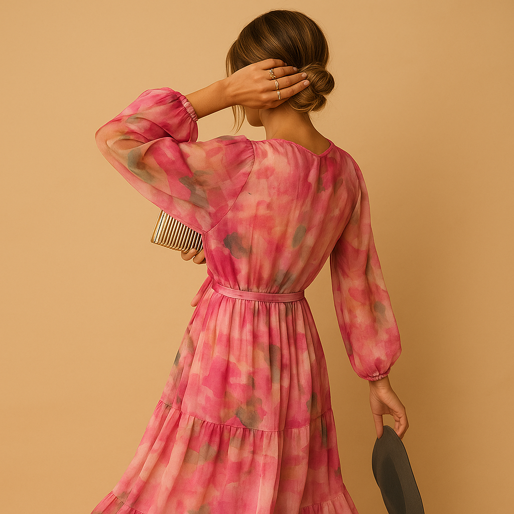 Women’s flowy summer dress with long sleeves and A-line silhouette, perfect for casual outings, brunch, and semi-formal occasions in warm weather.