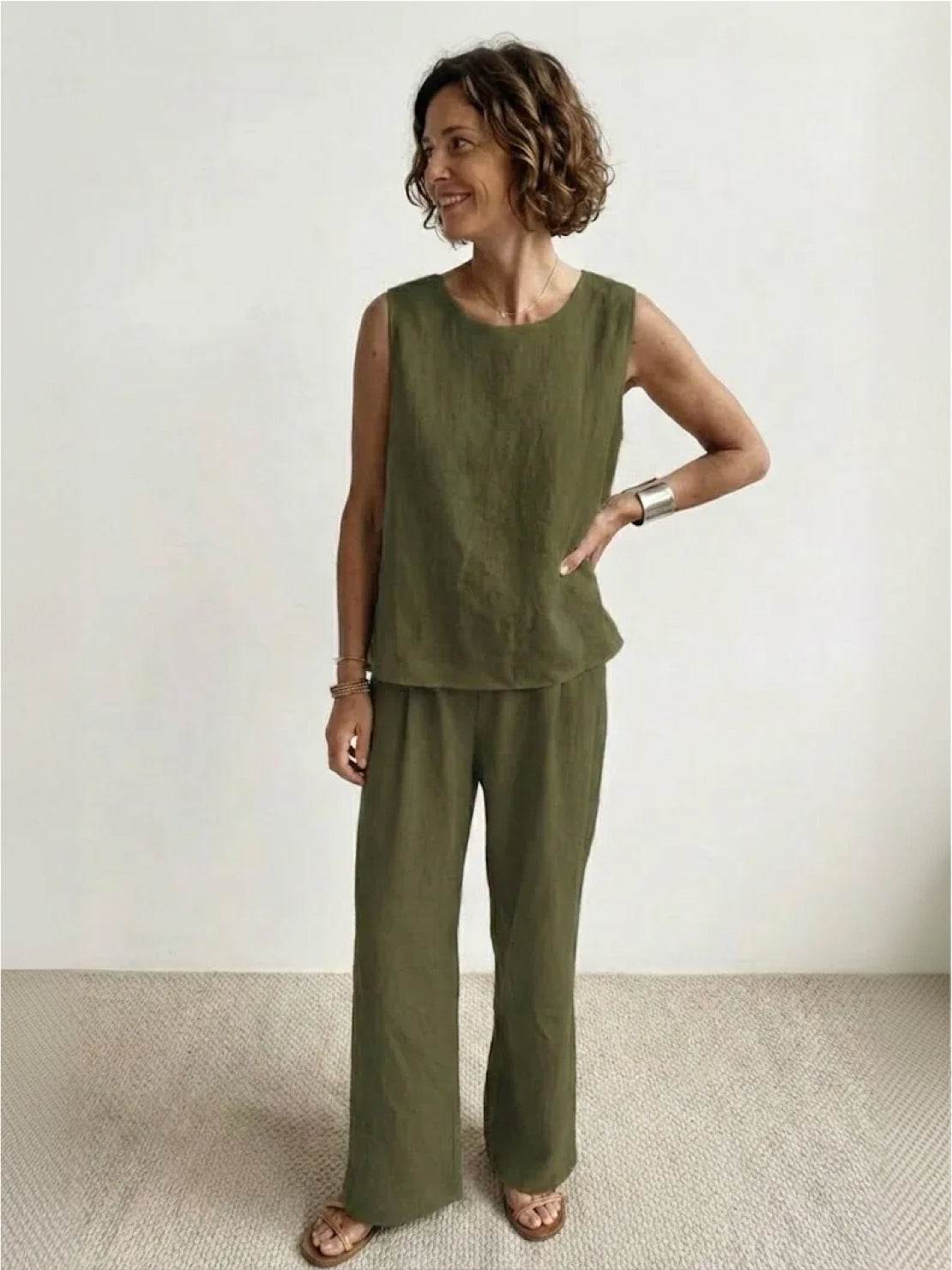 Olivia | Women's Summer Vest Top and Loose Fit Trousers Set - VibreMode