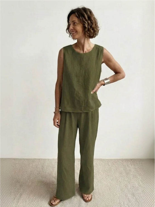 Olivia | Women's Summer Vest Top and Loose Fit Trousers Set - VibreMode