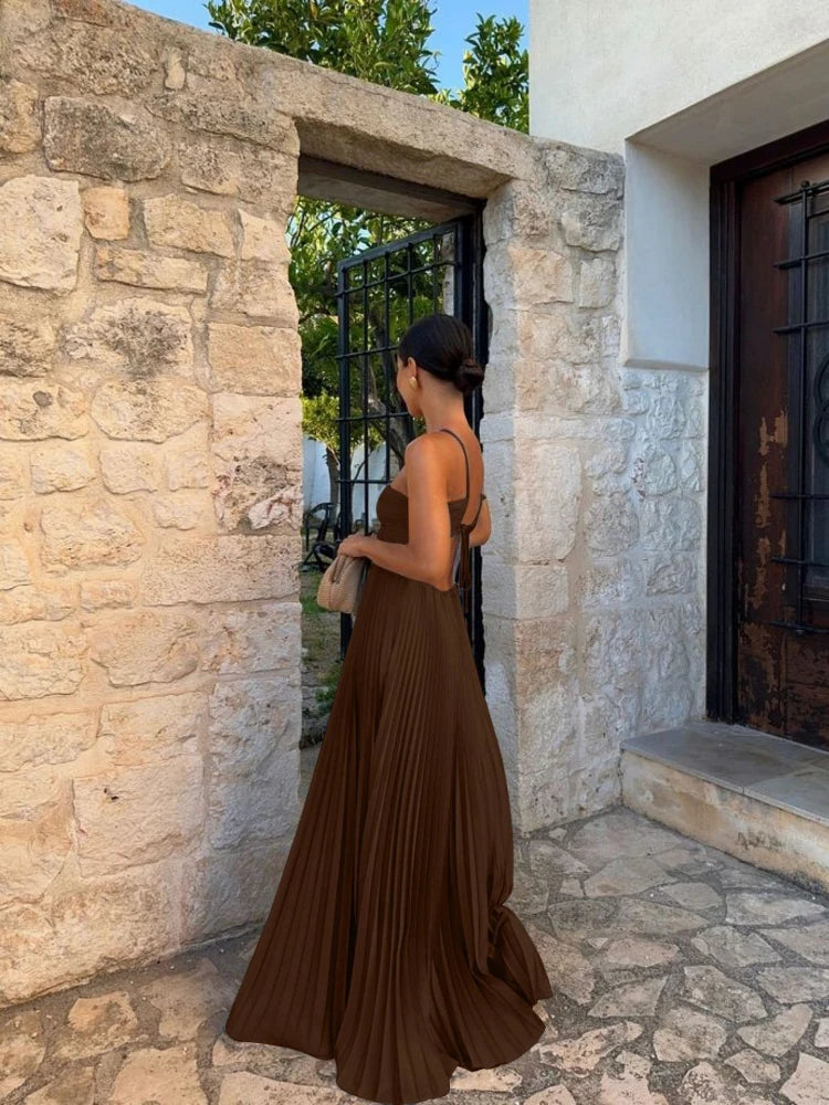 Image of Lucille | Women's Pleated Backless Maxi Dress