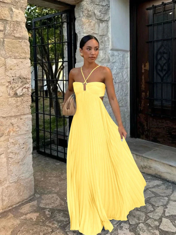 Image of Lucille | Women's Pleated Backless Maxi Dress