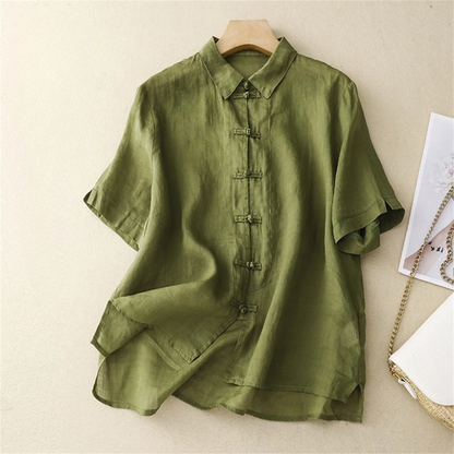 Women's Linen Blouse Juniper Summer - VibreMode