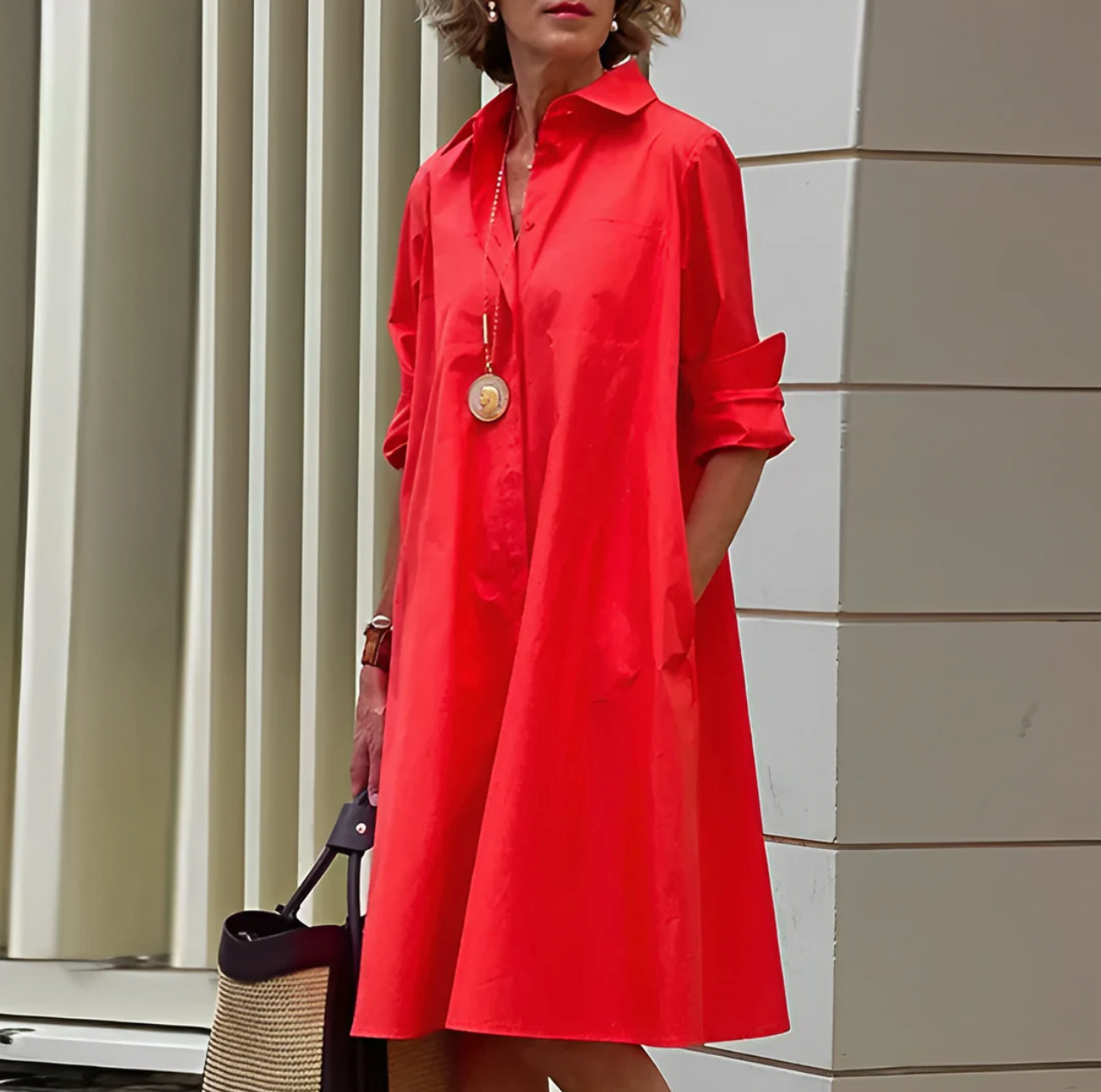 Women's Long Sleeve A-Line Midi Dress - VibreMode