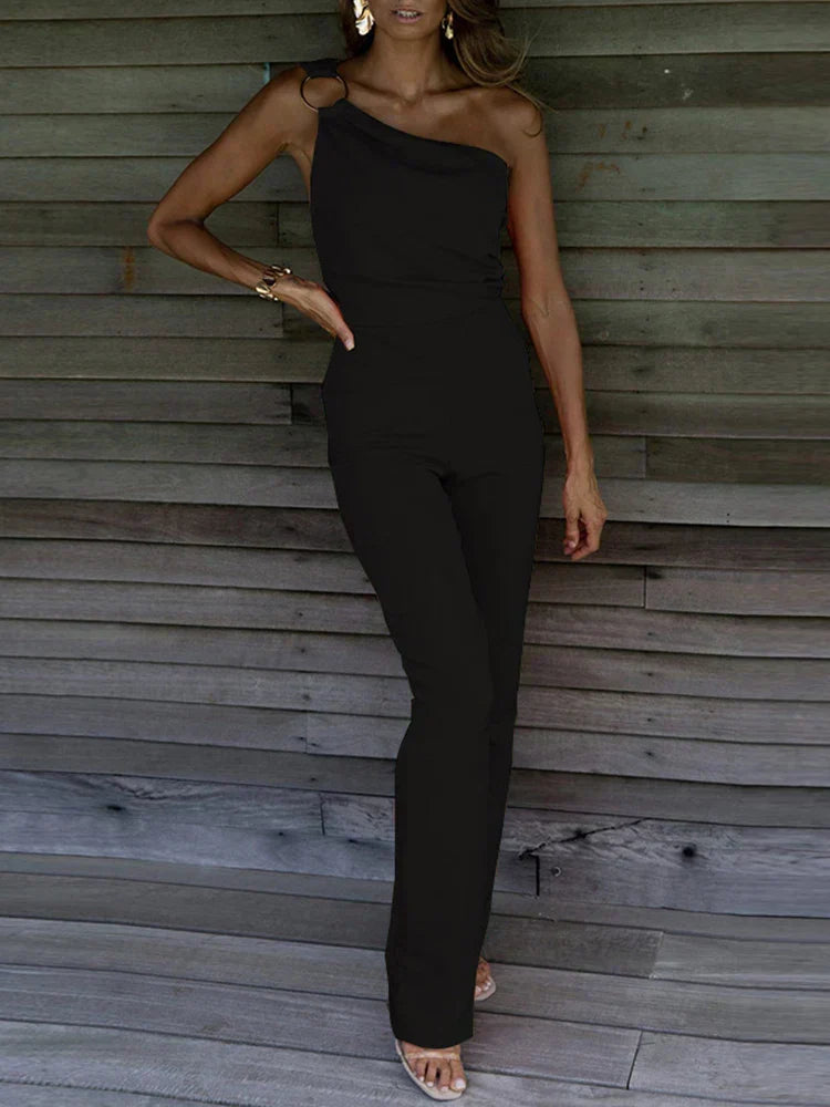 Image of Mae | Women's One-Shoulder Wide Leg Jumpsuit