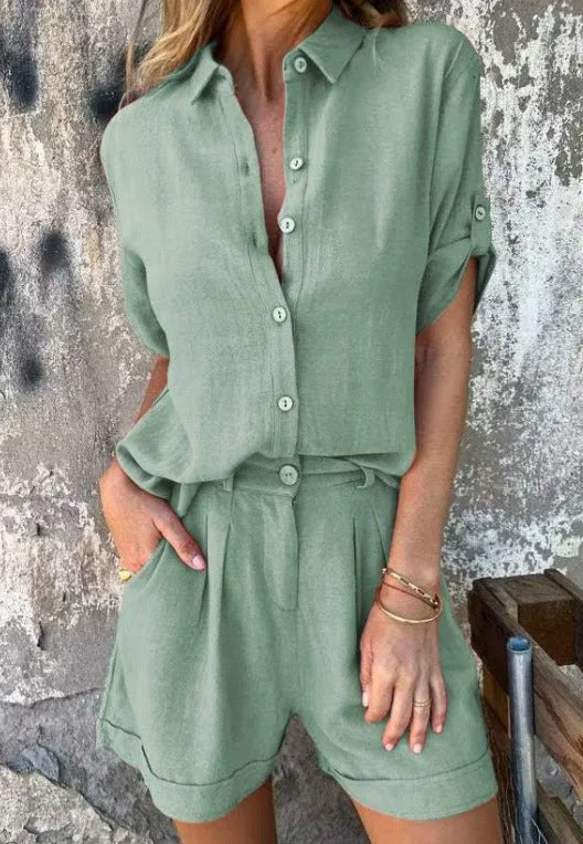 Women's Collared Short-Sleeve Two-Piece Set