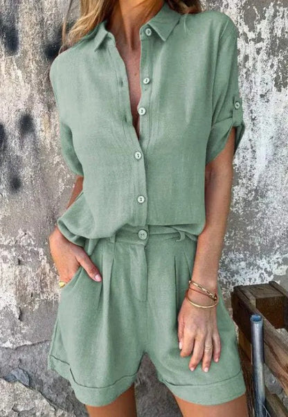 Women's Collared Short-Sleeve Two-Piece Set