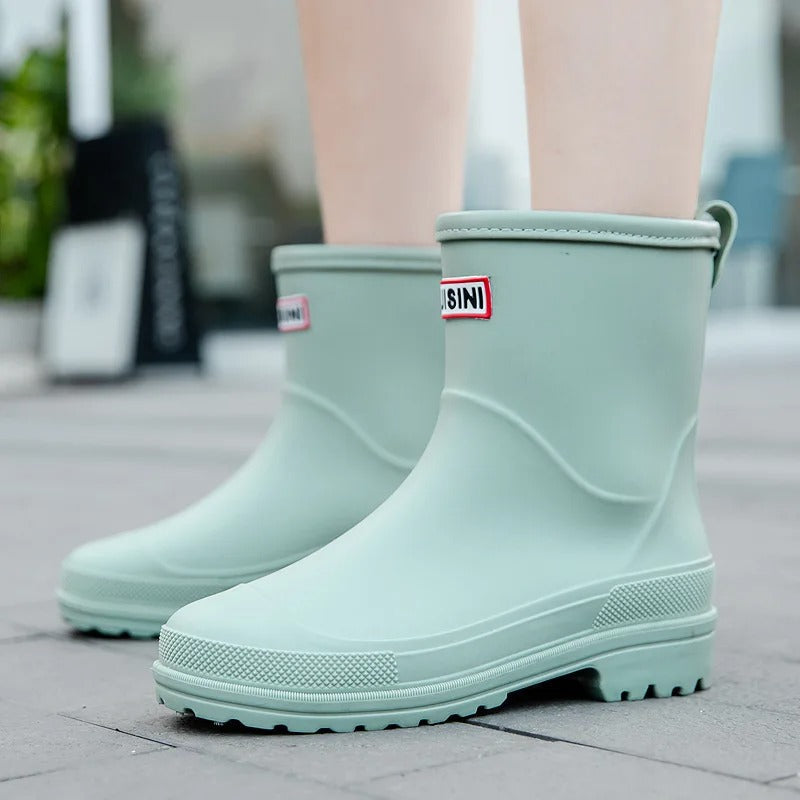Women's Waterproof Mid Calf Rain Boots Non Slip Sole Black
