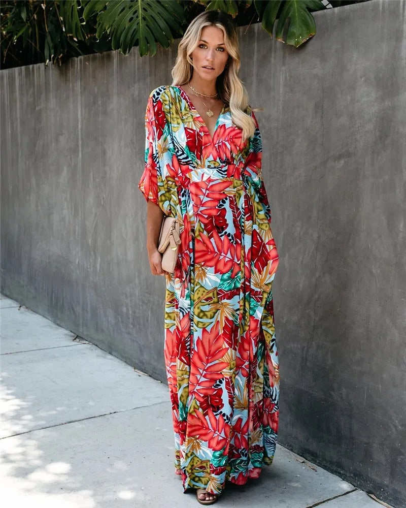 Women's Maxi Wrap Dress Formal Navy - VibreMode