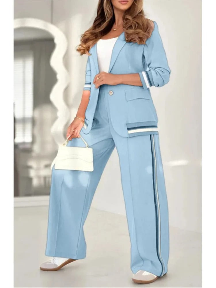 Women's Blazer Jacket And Wide Leg Pants Set