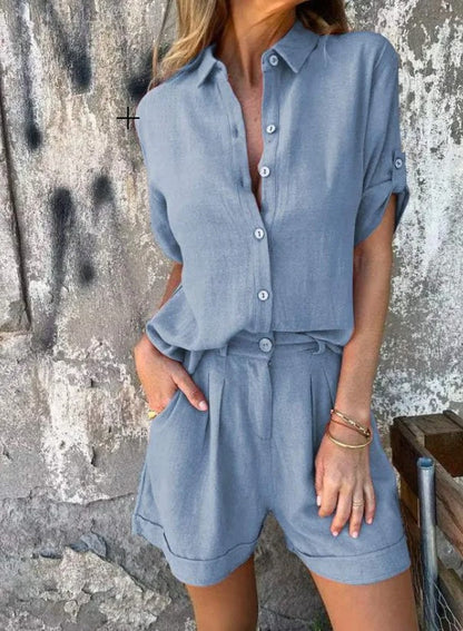 Women's Collared Short-Sleeve Two-Piece Set