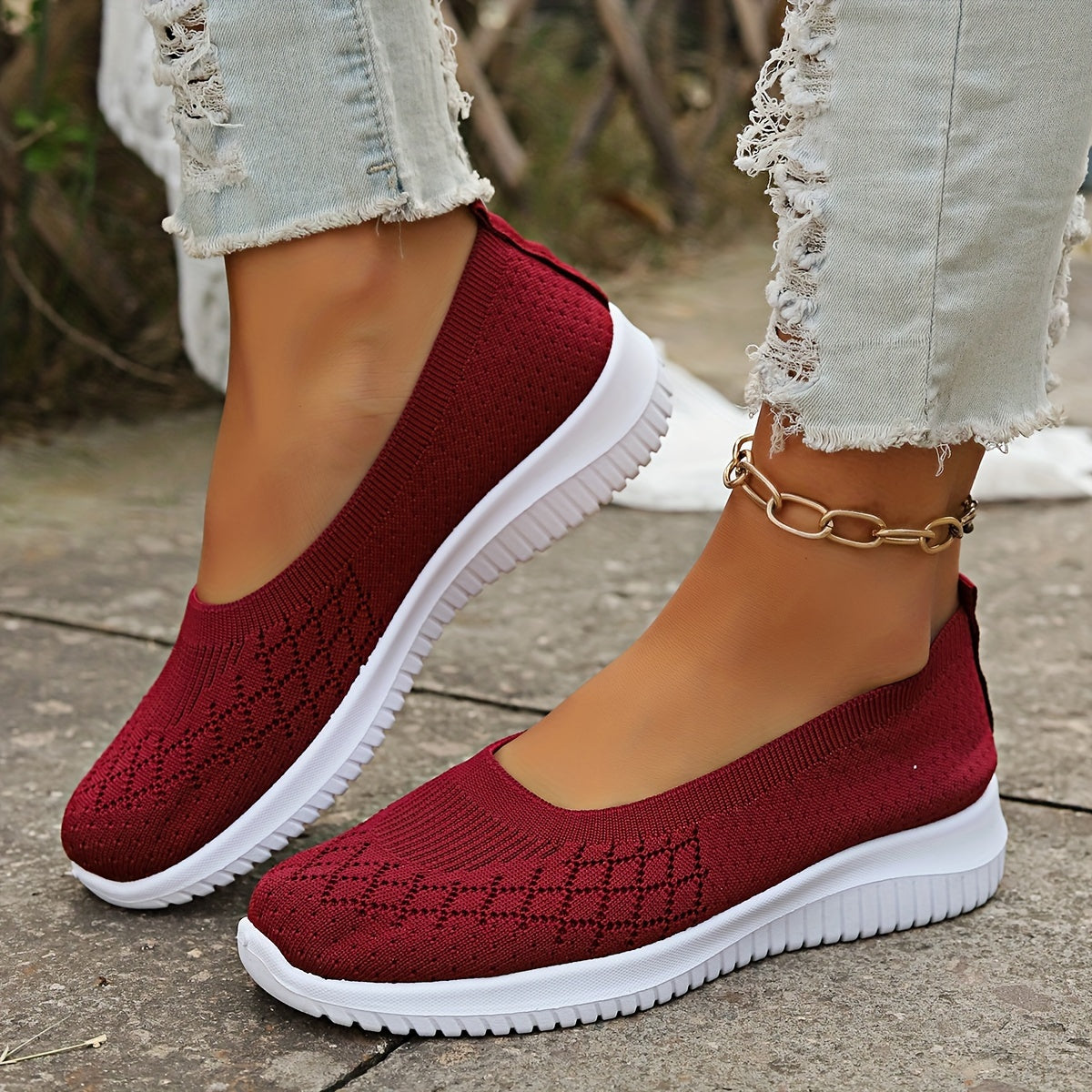 Women's Slip On Shoes Closed Toe Knit Upper
