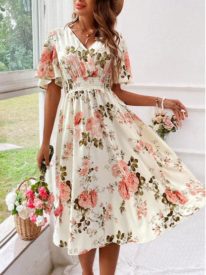 Women's Floral Midi A-Line Dress - VibreMode