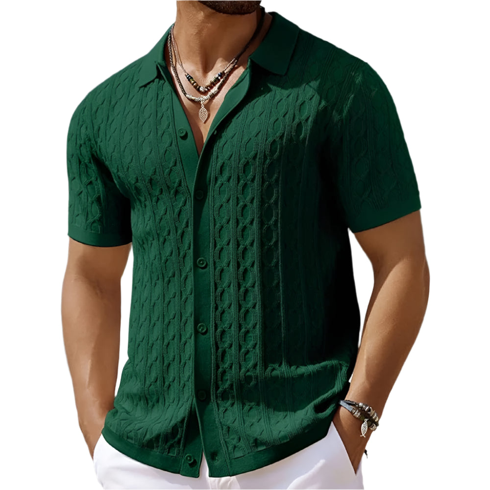 Men's Textured Polo Shirt Button-Down - VibreMode
