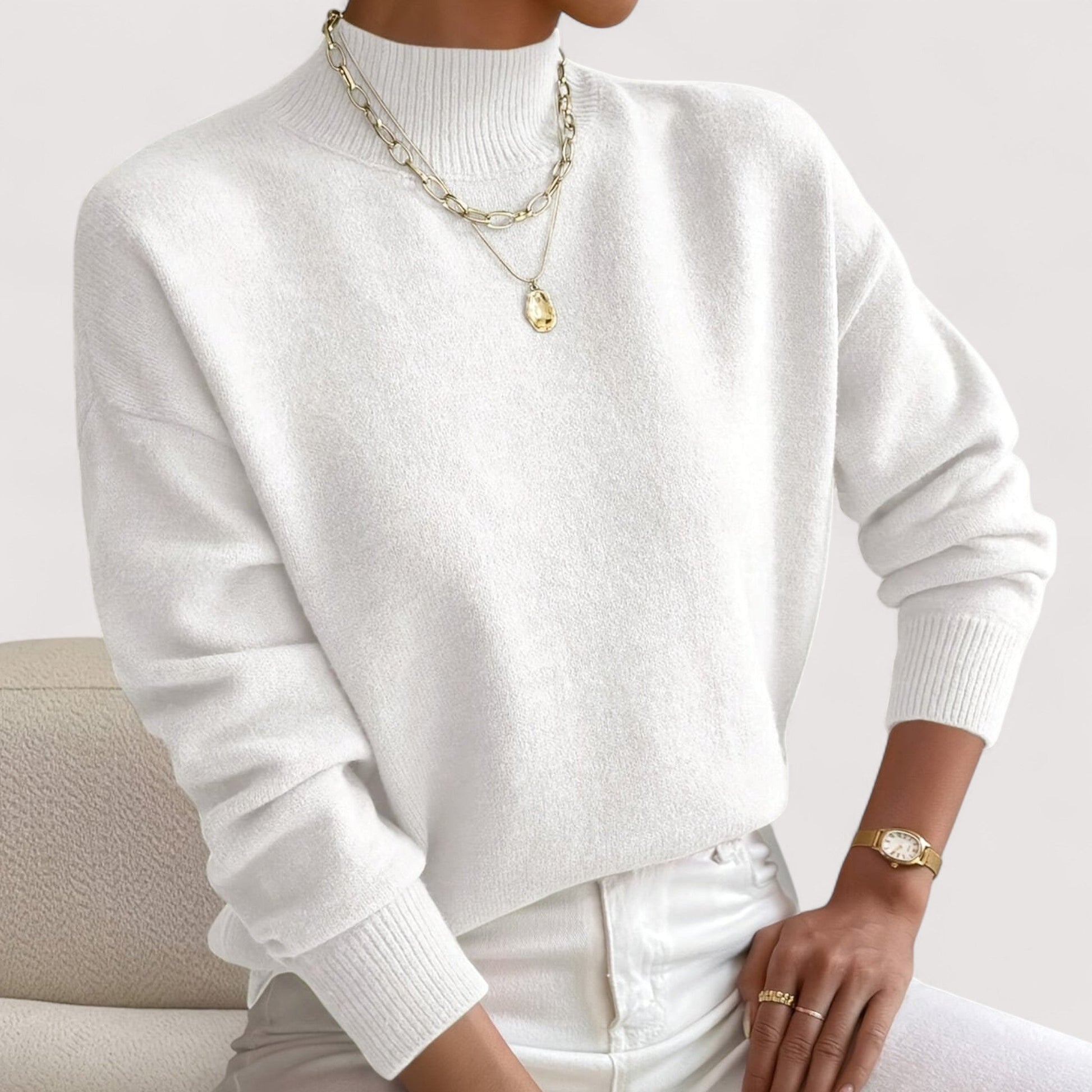Women's Crew Neck Sweater Ribbed Trim - VibreMode