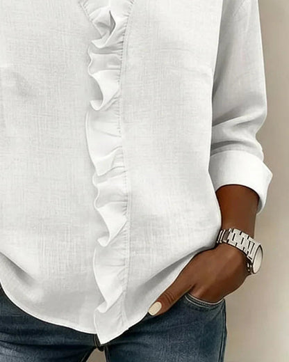 Image of Mariah | Women's Ruffle V-Neck Long Sleeve Blouse