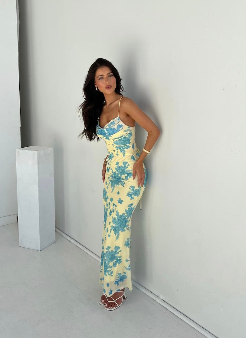 Image of Marina | Women's Floral Spaghetti Strap Bodycon Maxi Dress