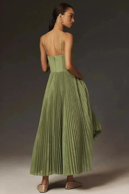 Image of Marjorie | Women's Spaghetti Strap Pleated Midi Dress